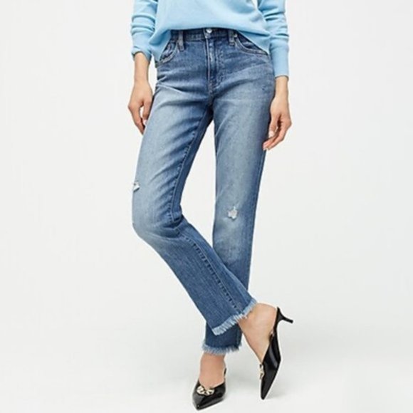 JCrew Slim Frayed Hem Broken-in Boyfriend Excellent Blue Jeans Distressed 28T - Picture 1 of 3